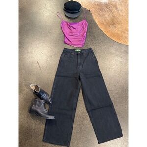 Sandrine RoseXFree People  Wide Leg Jeans Black Denim High Waist Size 24